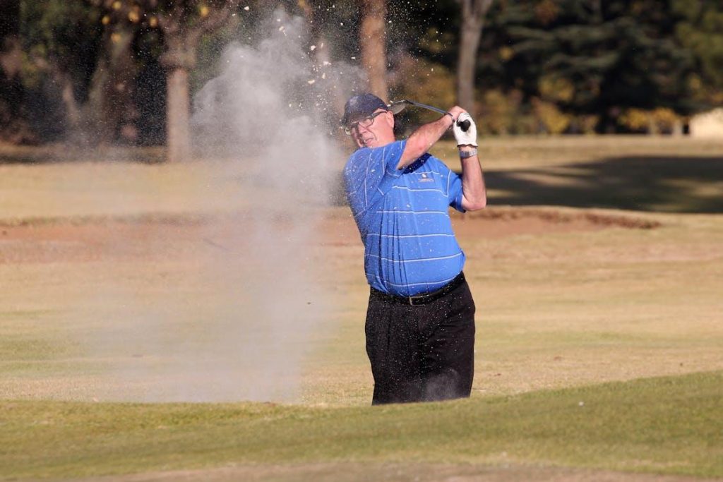 A man playing golf
