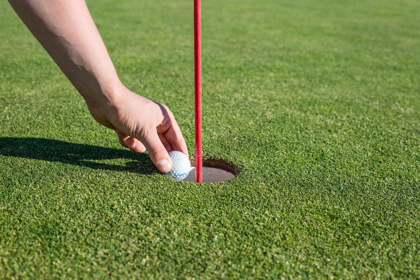 A person taking out a ball from a hole