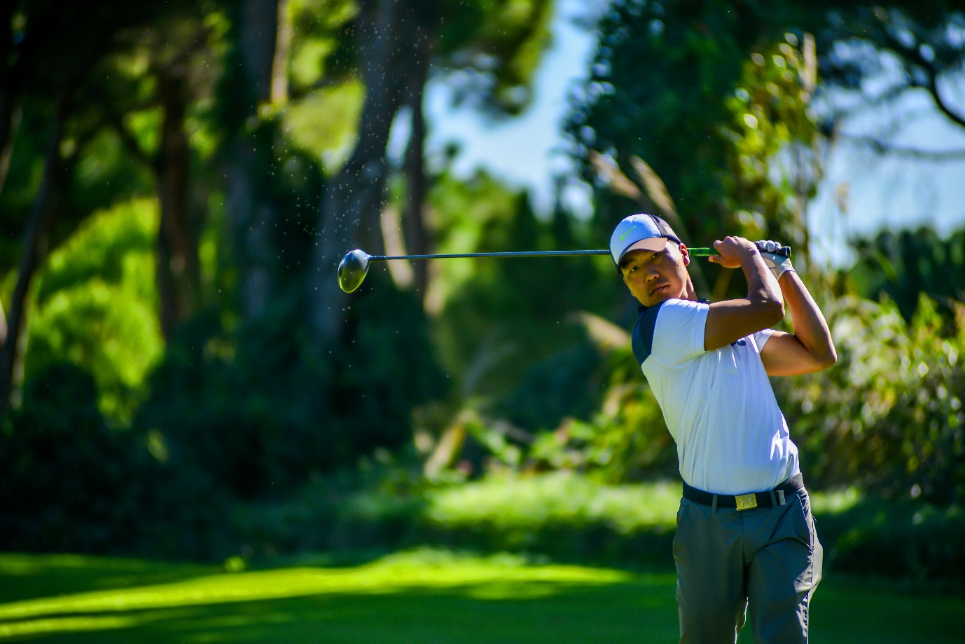 A man playing golf