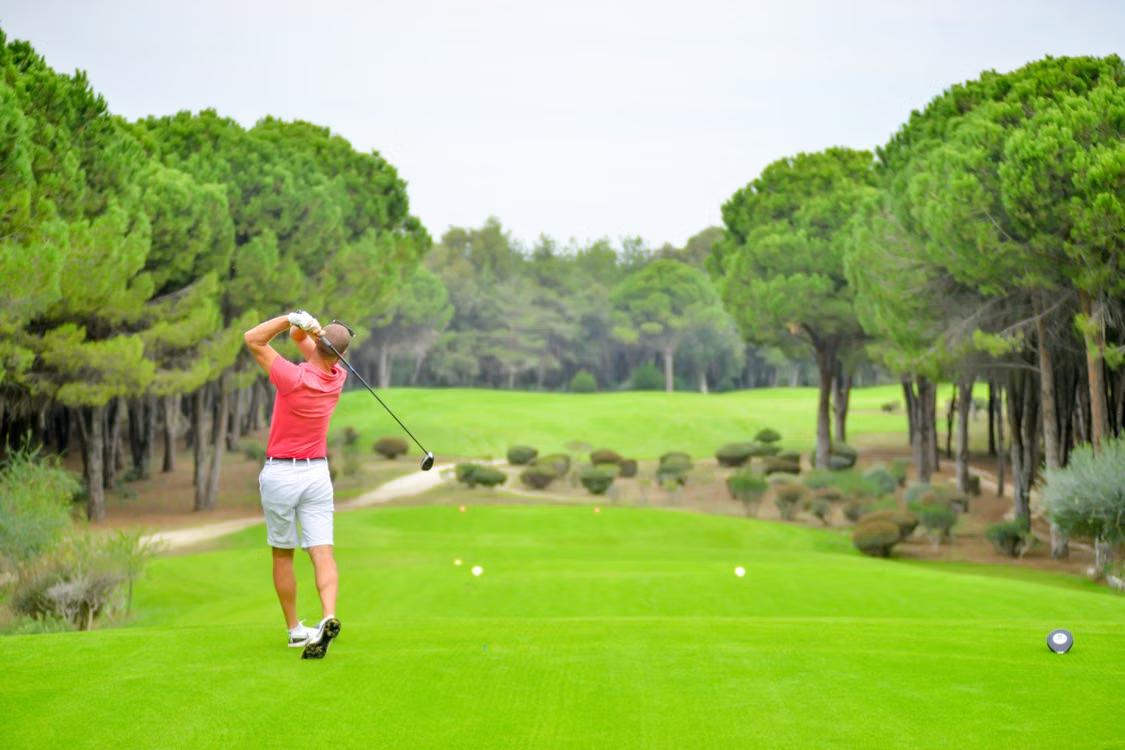 An image of a man shooting a golf shot